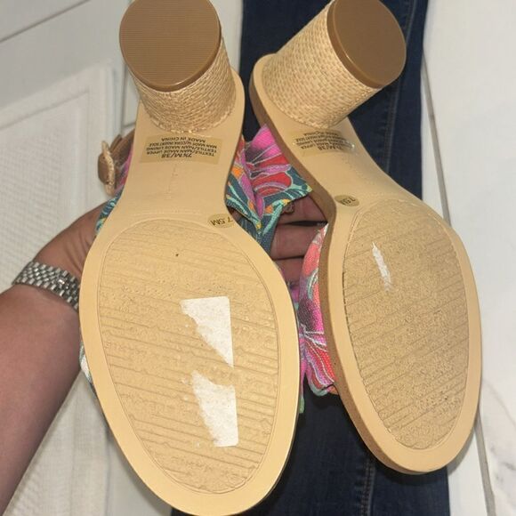 Alex Marie Pink/Green Floral Resort 3” Block Raffia Sandals Sz 7.5 EUC - Picture 10 of 11